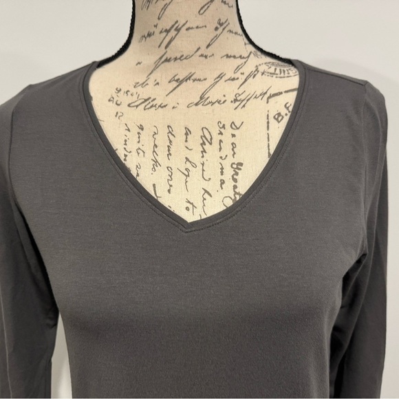 EILEEN FISHER Jersey V-Neck Three-Quarter-Sleeve Dress Gray Size Medium Petite - Picture 3 of 10